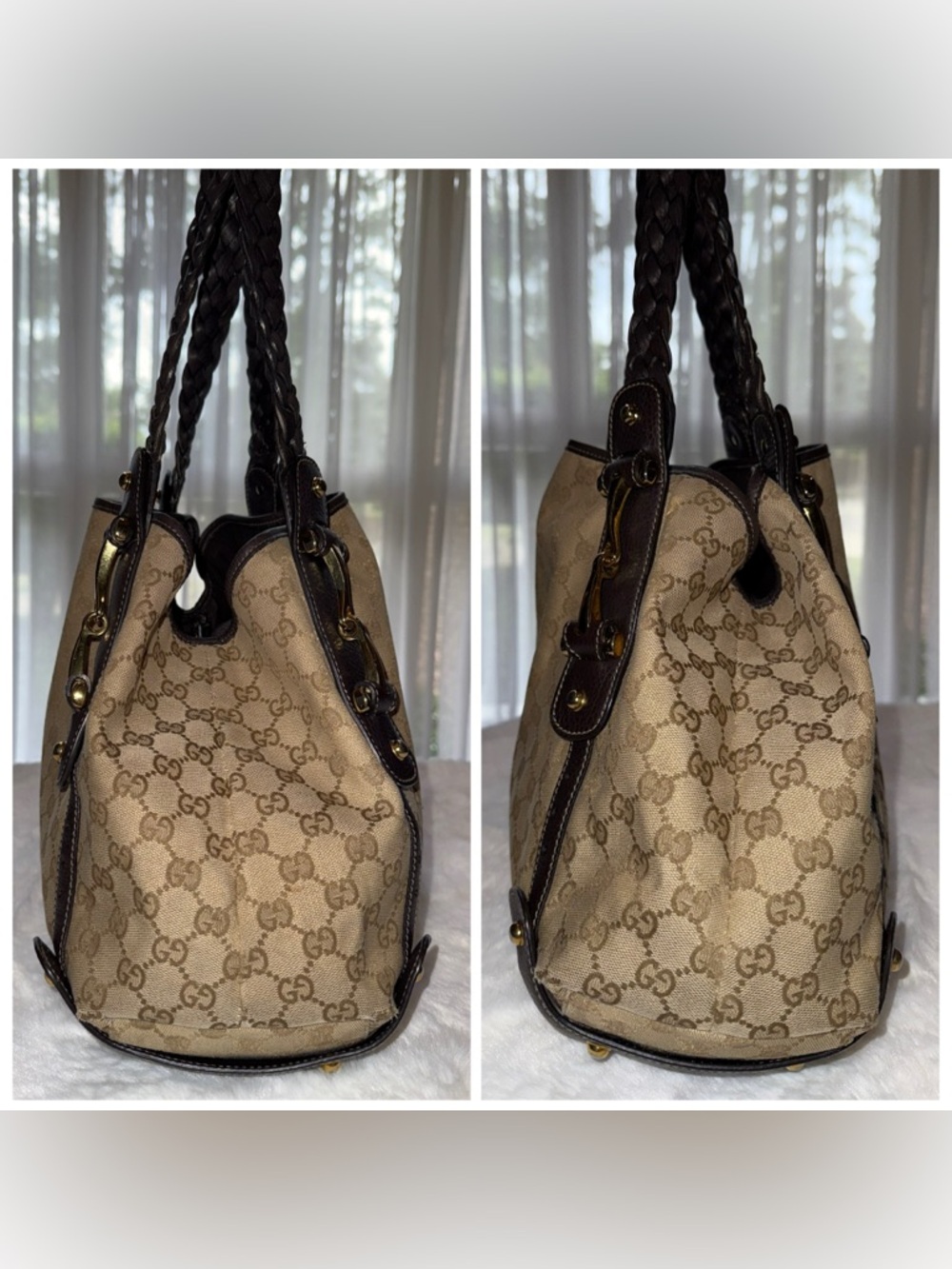 Gucci Tan Monogram Canvas Shoulder Bag with Dark Brown Trim - Picture 8 of 16